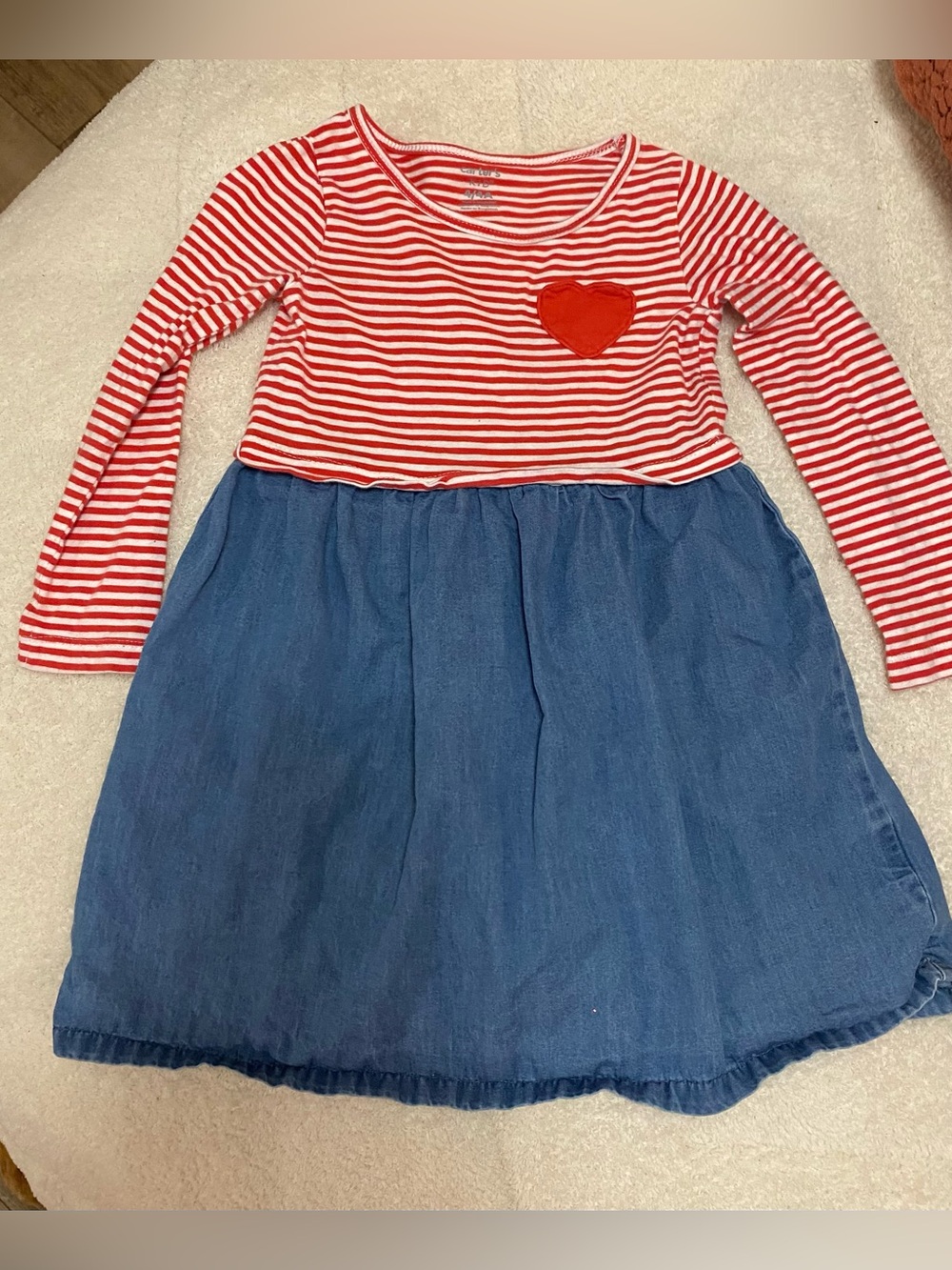 Girls' Red Striped Heart Top with Blue Skirt Dress size 4